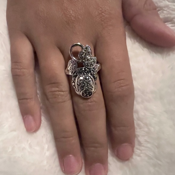 Sale Vintage Marchasite Leafy Style Ring - Picture 3 of 8